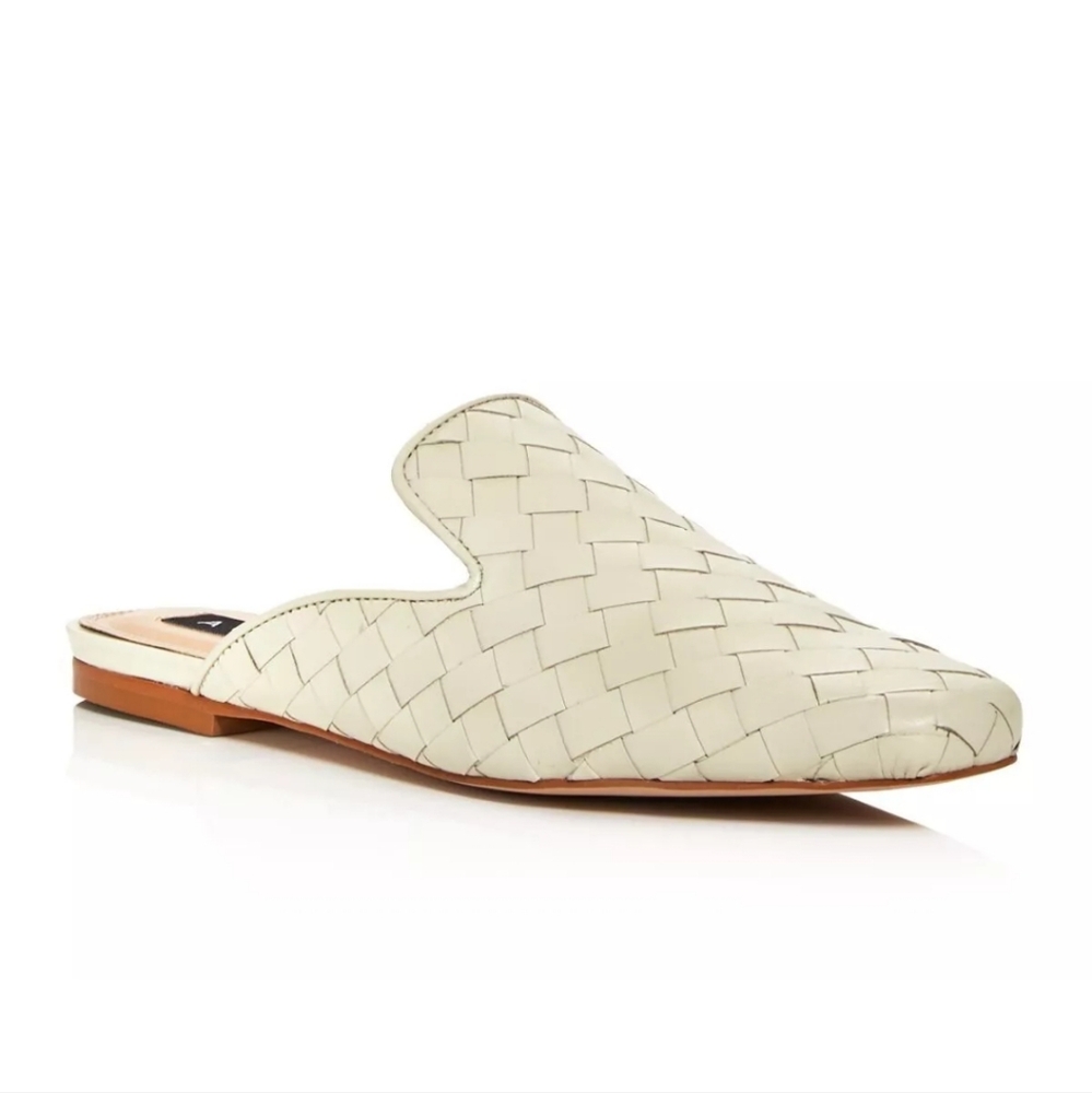 Aqua Kiara Leather Mule Shoe Bone Woven Women's Size 8.5M